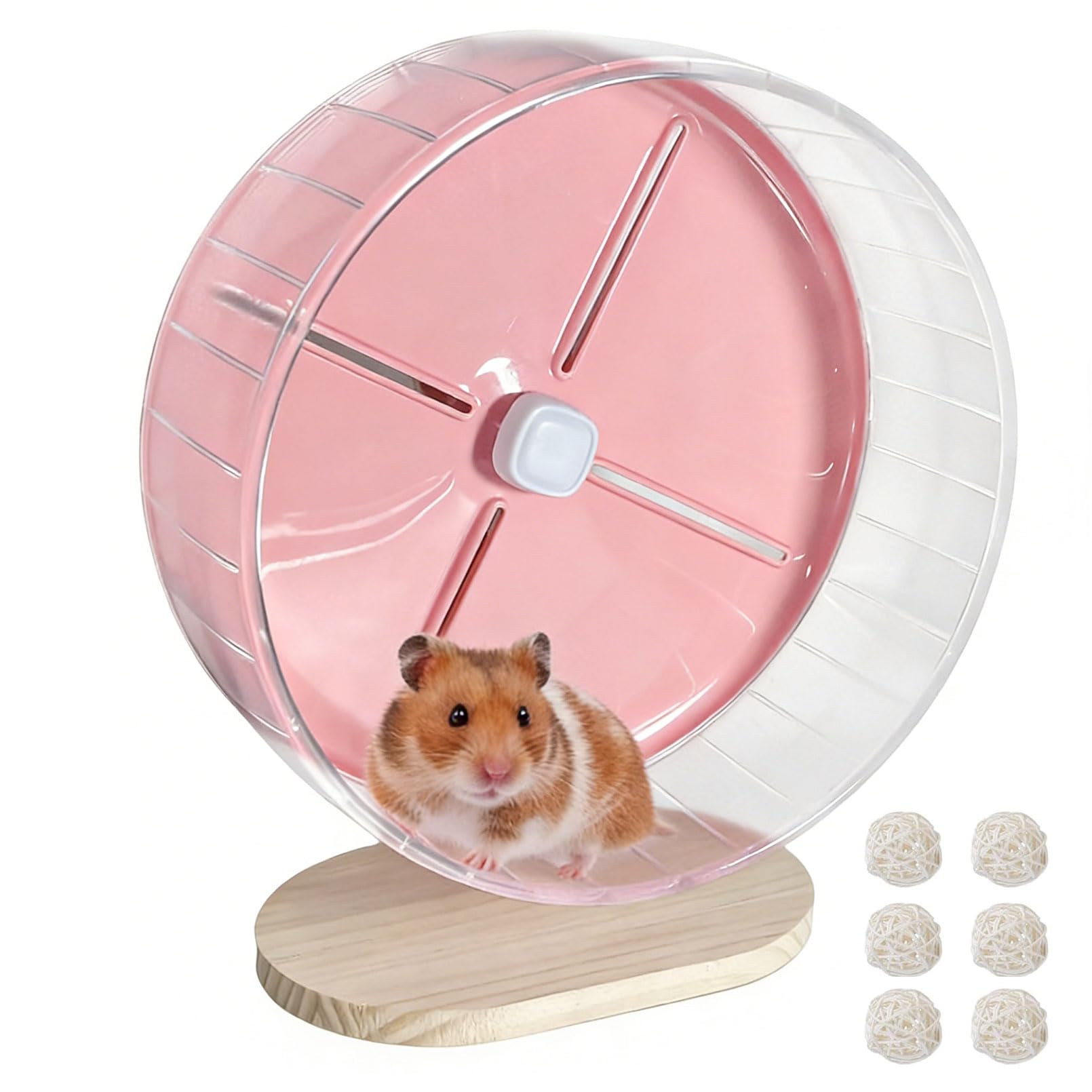 Silent Hamster Wheel,10.2 Inch Quiet Spinner Syrian Hamster Running Wheel,Anti-Skid & Adjustable Stand for Gerbils, Rats, or Other Small Pets,Pink