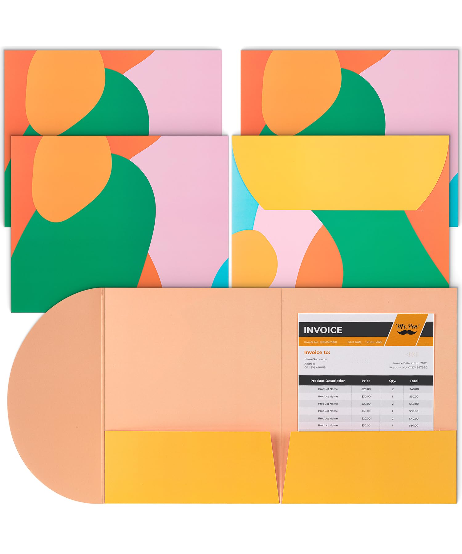 Mr. Pen Cute Multicolor Paper Folders with Pockets, 5 Pack, 2 Pocket, A4 Size, Contemporary Style