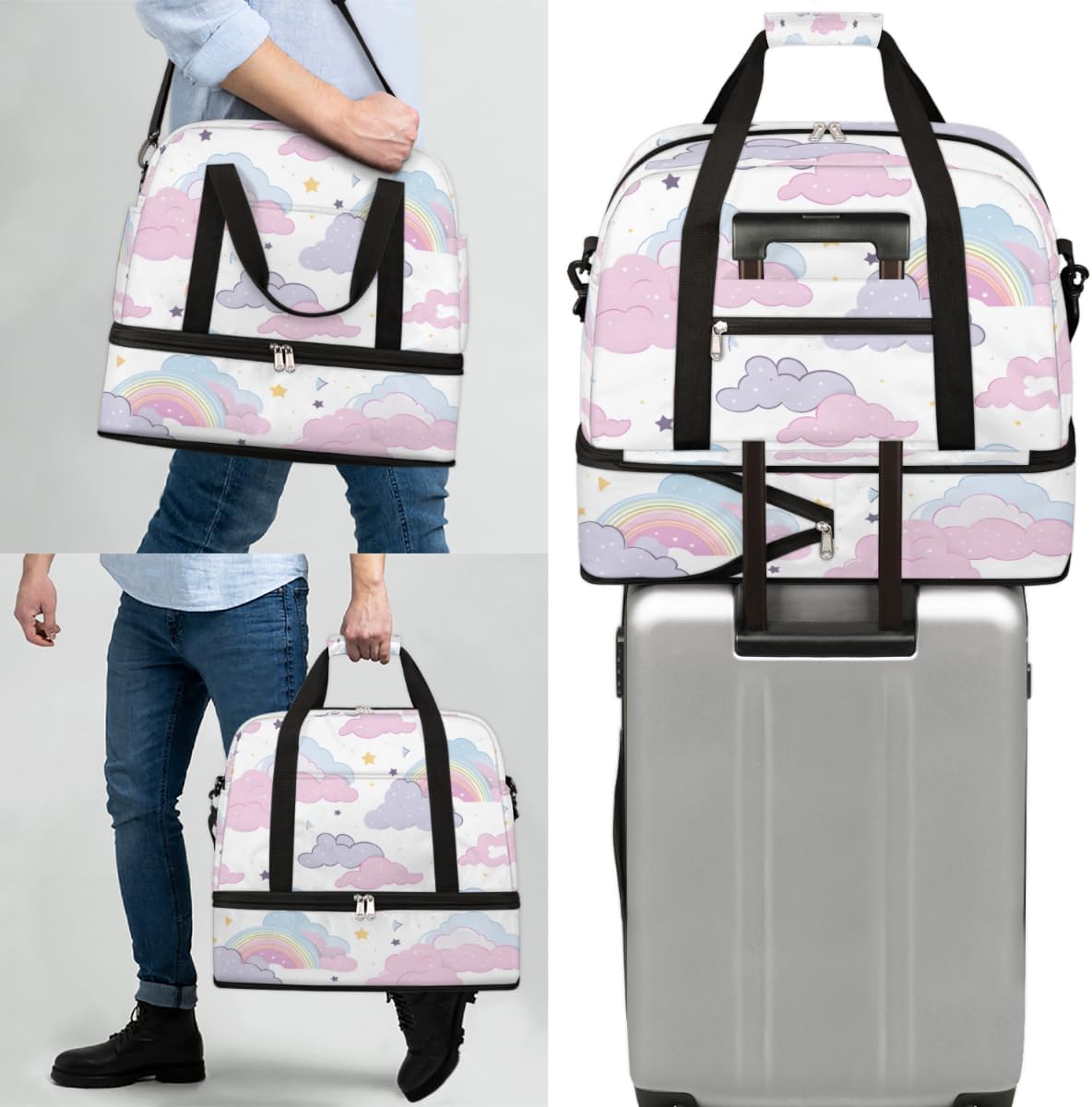 QsirBC Sky Theme Decor Gym Bag for Women Duffle Tote with Shoes Compartment Men Weekender Duffel for Dance Travel Sports Swimming Overnight