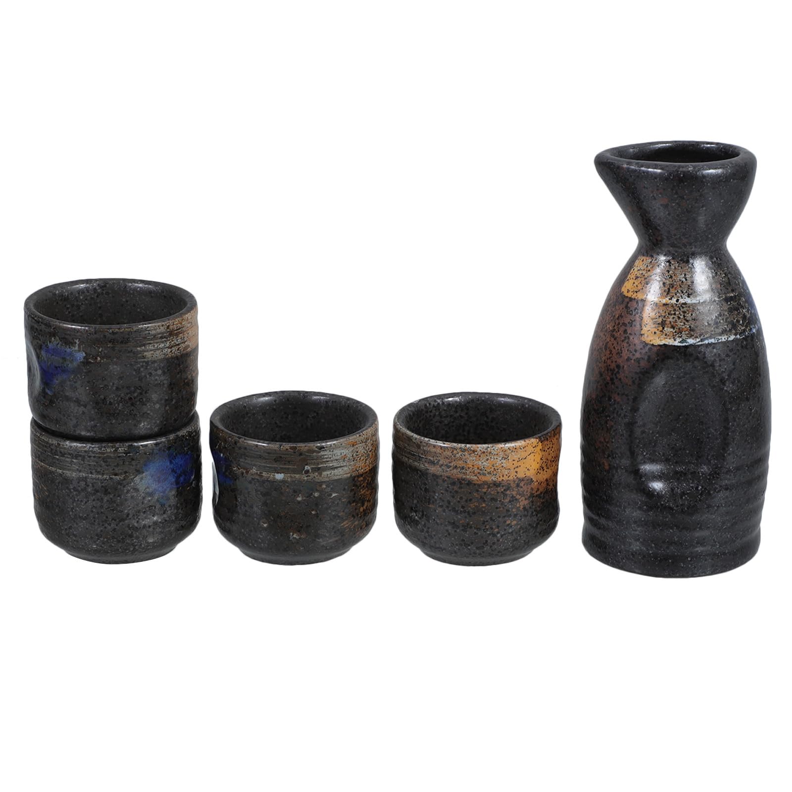 Ensemble de Saké Japonerie Créatif en Céramique 1 Bouteille et 4 Coupes, Adapté pour Usage Domestique et Occasions Spéciales