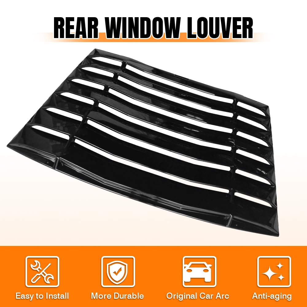 MODILOVER Rear Window Louver, Compatible with 2005-2014 Ford Mustang, ABS Plastic Gloss Black IKON Style Back Window Windshield Sun Shade Cover Vent