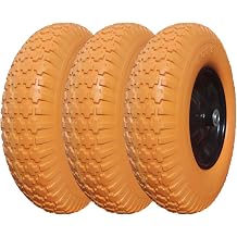 Wheelbarrow Tires 4.80/4.00-8 with 3/4 & 5/8 Bearings, 3.5" Hub Flat Free 16 inch Solid Wheelbarrow Tire Replacement 4.80-8 for Wheel Barrel Yard Cart Garden Wagon Set of 3