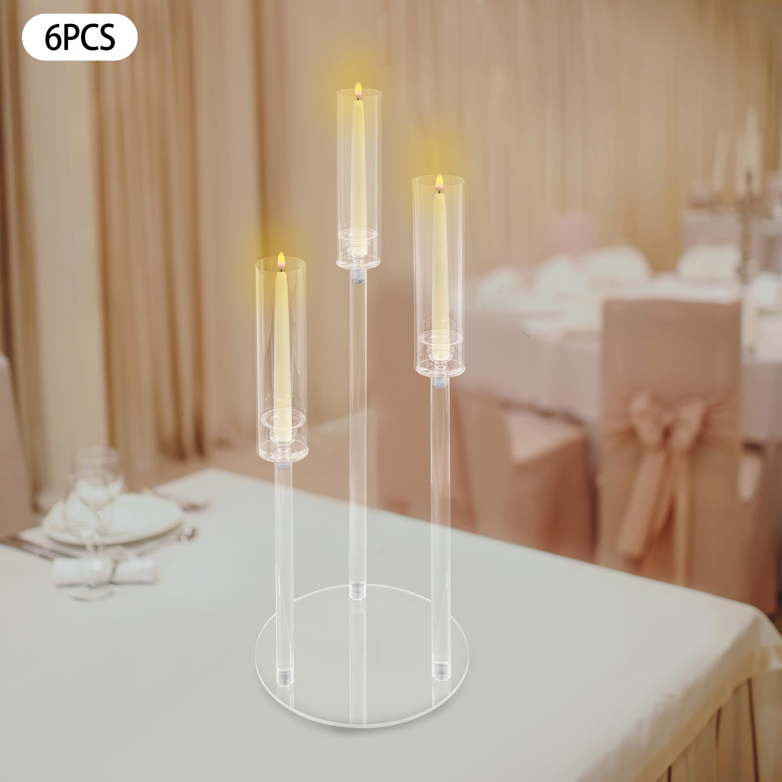 FXEIPOL 3 Arms Clear Acrylic Candlesticks Holder 6PCS 29.92