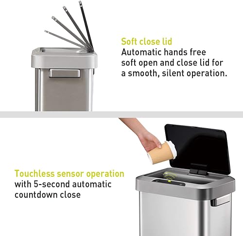 Miniatura 2 de EKO Cubo de basura Horizon con sensor de movimiento, forma rectangular, 45 litros11.9 galones de capacidad