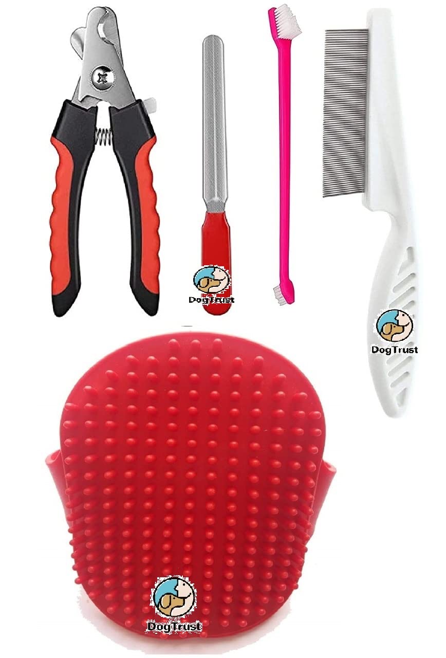 Dog Trust Animal Nail Cutter Clipper Grinder Trimmer Filer| Bathing and Grooming Hand Brush with Rubber Bristles| Company Cleaning Dental Toothbrush | Flea and Tick Comb color may vary (B09W9Q4M4L) Amazon Price History, Amazon Price Tracker