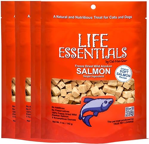 LIFE ESSENTIALS BY CAT-MAN-DOO All Natural Freeze Dried Wild Alaskan Salmon Treats for Cats & Dogs - Single Ingredient Grain Free Snack with No
