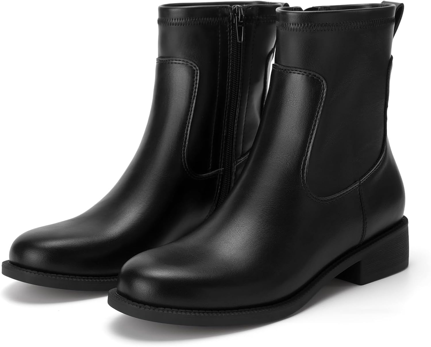 Athlefit Women's Ankle Boots Chunky Low Heel Fashion Round Toe Side Zipper Short Chelsea Boots - Image 5