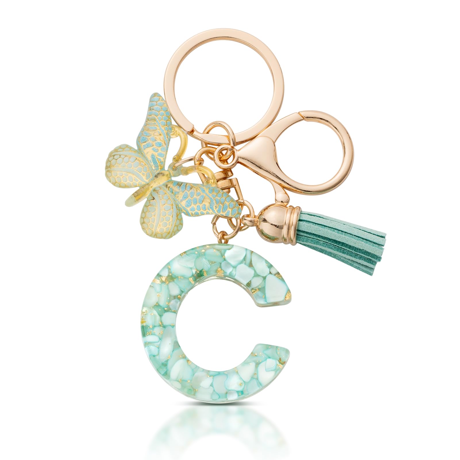 MORSUNBELA Schlüsselanhänger Buchstabe Mädchen Geschenke Schlüsselanhänger mit Buchstaben Anfangsbuchstabe Schmetterling Keychain Letter für Frauen Damen