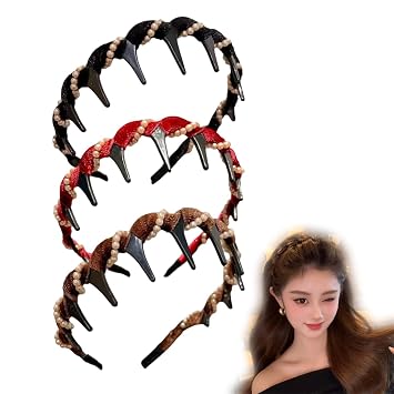 3 Pack Vintage High Cranium Artificial Pearl Hairband, Fashion Hair Accessories Braid Tool Non Slip Hairband Comb Hair Hoop, Elegant Headband Hoop for Women Girls - Pearl 3 Pack