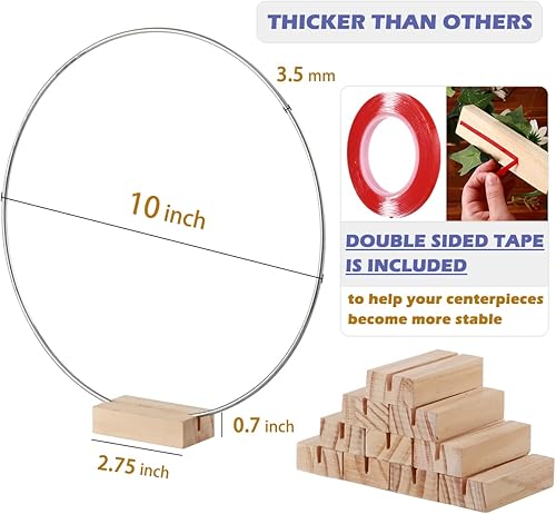 Miniatura 5 de Paquete de 10 aros florales con soportes y alambre de paleta de 38 yardas, anillos de metal de 8 pulgadas para centros de mesa de bricolaje,