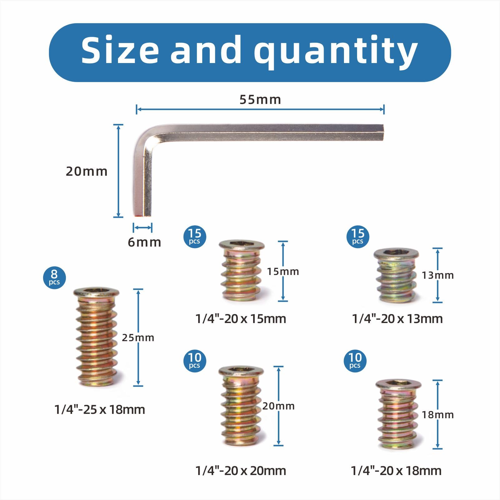 Thread Inserts Set Heat Set 30 Sets 1/4-20 X 15mm Threaded Wood Inserts, Special Thread ...