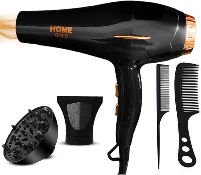 HOME GOLD Hair Dryer 3000W - Superior Drying Performance with Multiple Settings, Ionic Care, and Overheat Protection (HG-699 (Black))
