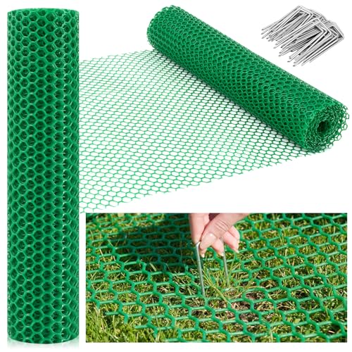 Wesnoy Grass Protection Mesh 3 x 32.8 Roll (206.64sf) Reinforcement with 50 U-Shaped Ground Pegs for Grass Parking Driveways Turf Protection Lawn or Park Turf Reinforcement