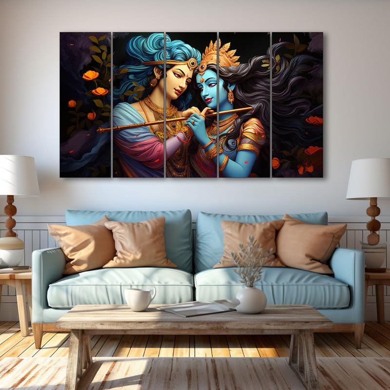 Image of The Castle Decor Lord Radha krishna painting | Multiple Frames Wall Art Painting for living room,Bedroom,Drawing room,Hotels Wooden Framed-Digital Painting (Multi Color - Design 5, 36x60 Inch)