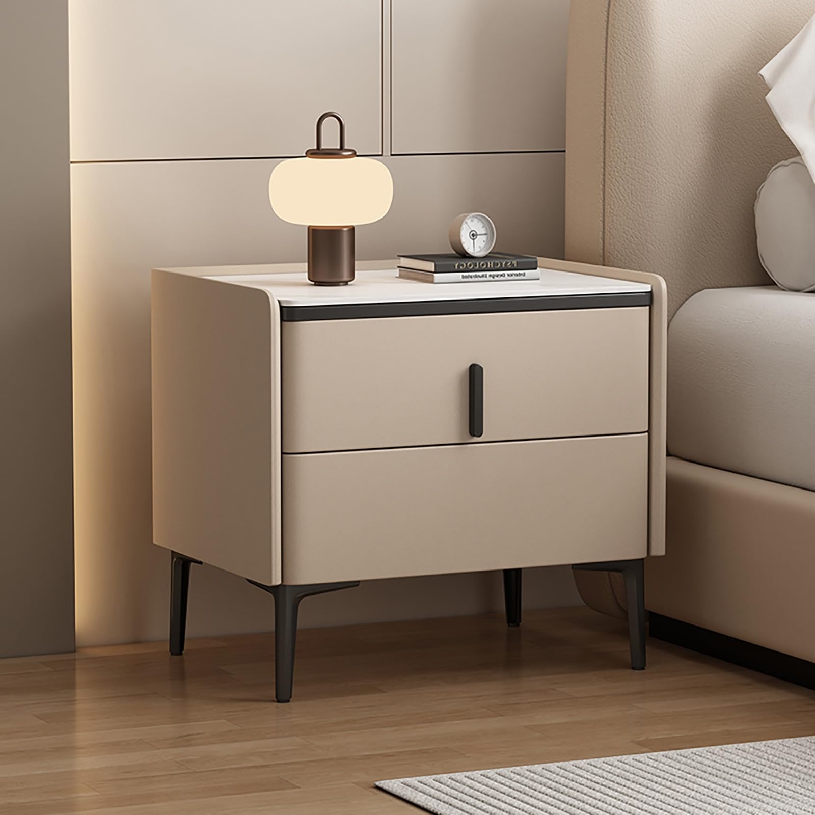 Table de chevet en bois massif avec 2 tiroirs, l'excellence du mobilier rembourré