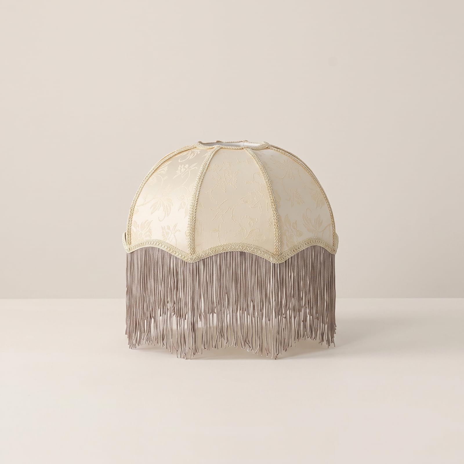 Pantalla Lámpara con Ribete Clásica Bor Festoneado, Pantalla Lámpara con Borlas, Retro, para Dormitorio, Beige, 40cm