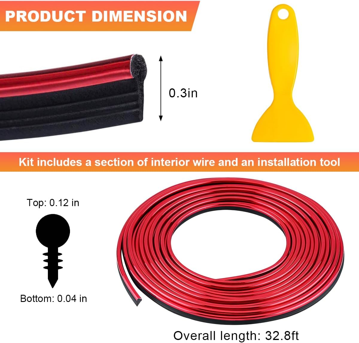 Car Interior Trim Strips, 32.8ft Self Adhesive Electroplated PVC Insert Molding Trim, DIY Moulding Trim Strip Line for Car Air Vent Door Dashboard Decorations, Red