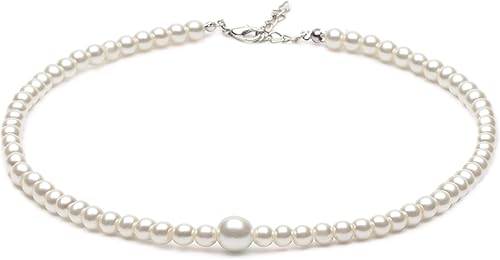 Gionforsy Collar de perlas (0.315 in con uno de 0.472 in), Metal Perla, Perla de imitación