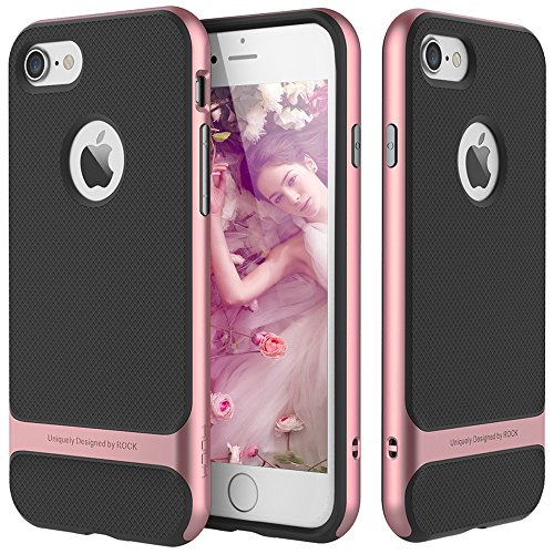 iPhone 7 Case, Rock [Royce] - Black & Rose Gold [Ultra Thin][Heavy Duty][Metal Texture Side Buttons][Dual Layered][Slim Fit][Hard PC + Soft TPU] for Apple iPhone 7 (2016)