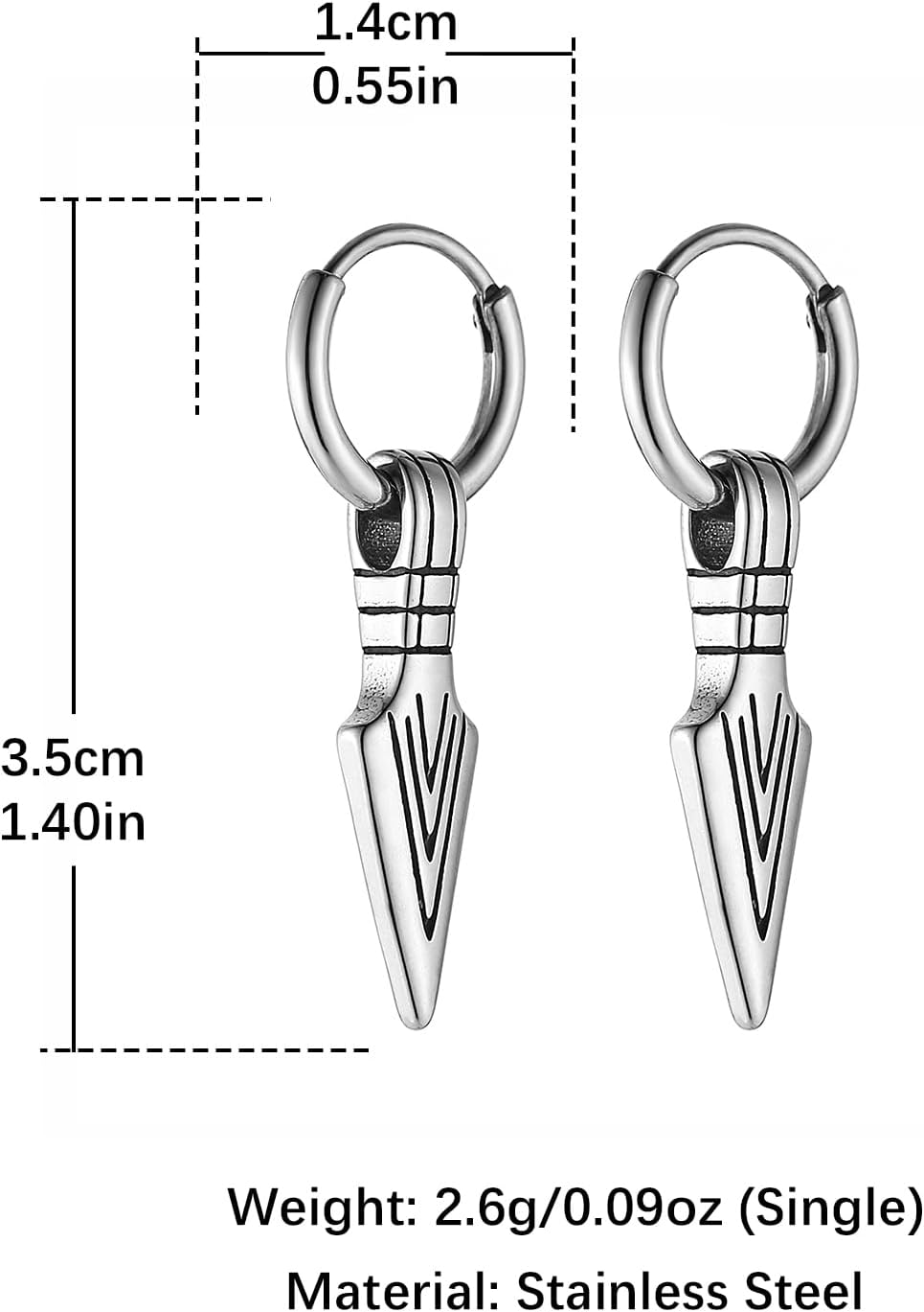 HZMAN Sword/Cross/Awl Spike Dangle Earrings for Men Women Gothic Punk Stainless Steel Hinged Huggie Hoop Earring Jewelry Gift - Image 5