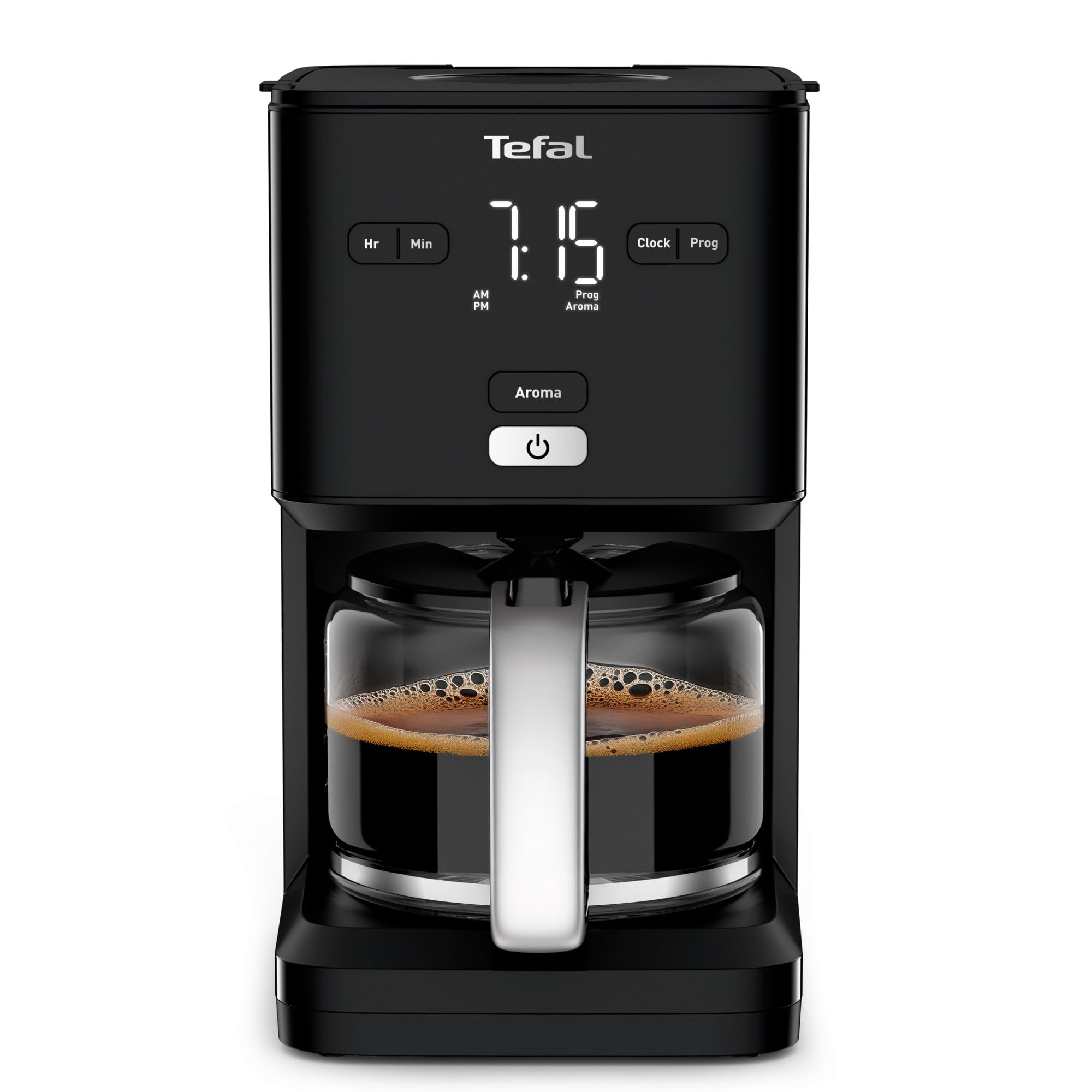 Tefal Filter coffee maker, 10 to 15 cups, 1.25 L, Filter, 24h programmable, Automatic shutdown, Digital display, Anti-drip system, Smart'n Light, Black, CM600810