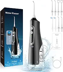 Oral Irrigator, Limpeza de Dentes Sem fio 4 Modos Irrigador Oral 310ML Portátil e Recarregável Cabo USB C IPX7 à Prova d'água limpador de Irrigação de fio Dental para Viagens para Casa, Preto