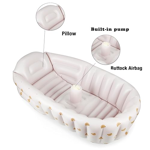 Miniatura 5 de PandaEar Bañera inflable para niños pequeños, bañera portátil plegable para niños, bañera de viaje para bebés con bomba de aire, lavabo de ducha