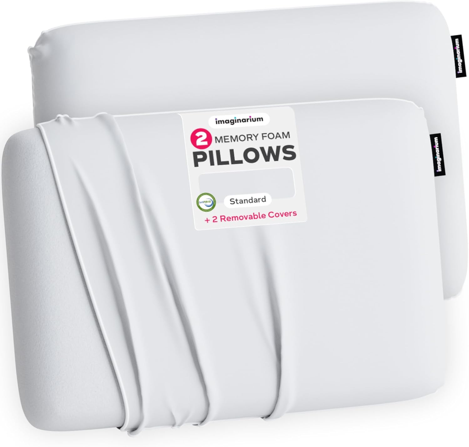 Imaginarium 2 Pk Cooling Bed Pillows for Sleeping, 2 Memory Foam Cooling Pillows for Back, Stomach Sleeper, Gel Side Sleeper Pillow, Cold Pillows That Stay Cold, Removable Zipper Cover - White/White