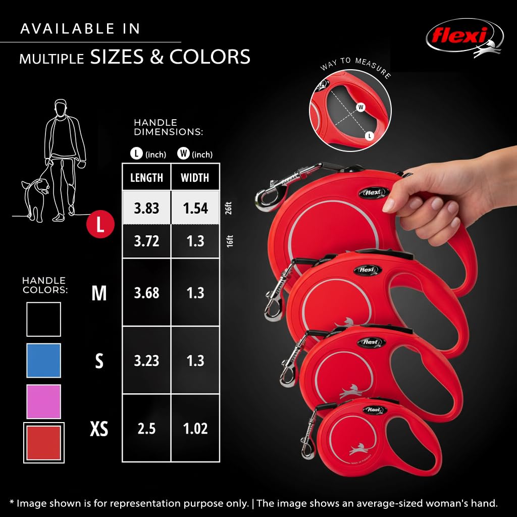 flexi New Classic - Correa retráctil para Perros Grandes de hasta 50 kg, 4,9 m, para pasear Mascotas sin enredos con una Sola Mano, con Freno, Pausa, Bloqueo, Calidad Alemana, Color Rojo