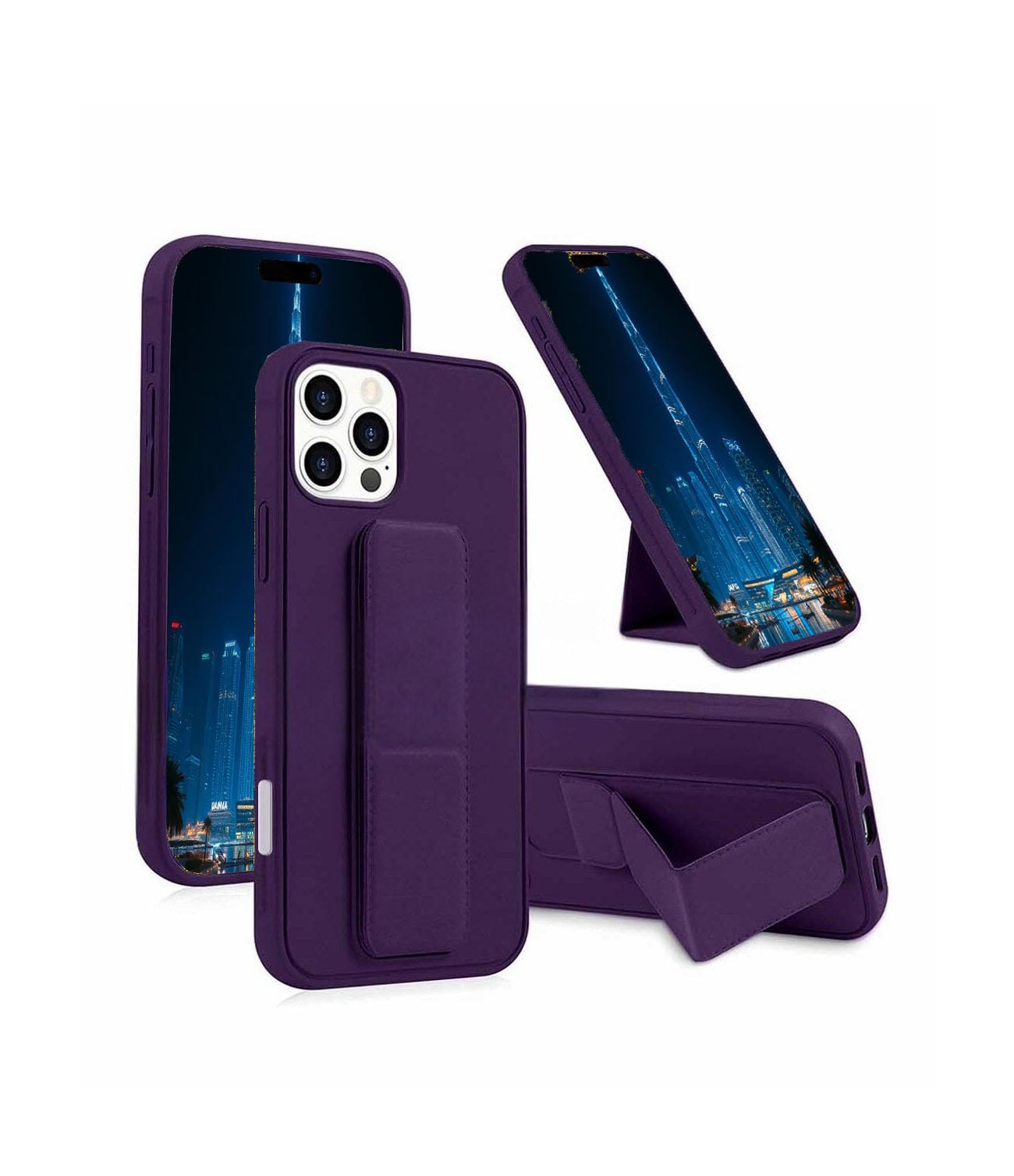 Case for iPhone 15 Pro Max, Shockproof Silicone Cover with Magnetic Stand & Hand Strap, Vertical/Horizontal Grip, Durable Protection Phone Case for iPhone 15 Pro Max with Kickstand, Purple
