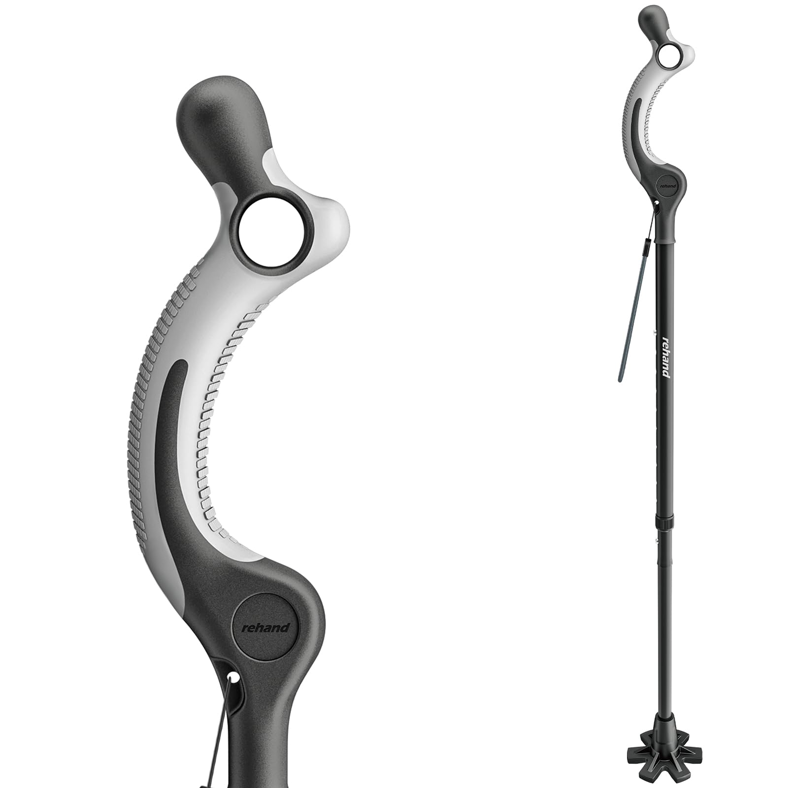 REHAND Bastone da Passeggio Regolabile per Anziani e Adulti – Impugnatura Ergonomica Antiscivolo, 10 Livelli di Regolazione dell’Altezza (101–124 cm), Portata fino a 159 kg