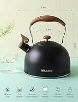 Vista 5 de Hervidor de Té, BELANKO 85 OZ / 2.5 Litros Hervidor de Té Silbante, Teteras para Estufa de Acero Inoxidable Grado Alimentario con Mango Plegable