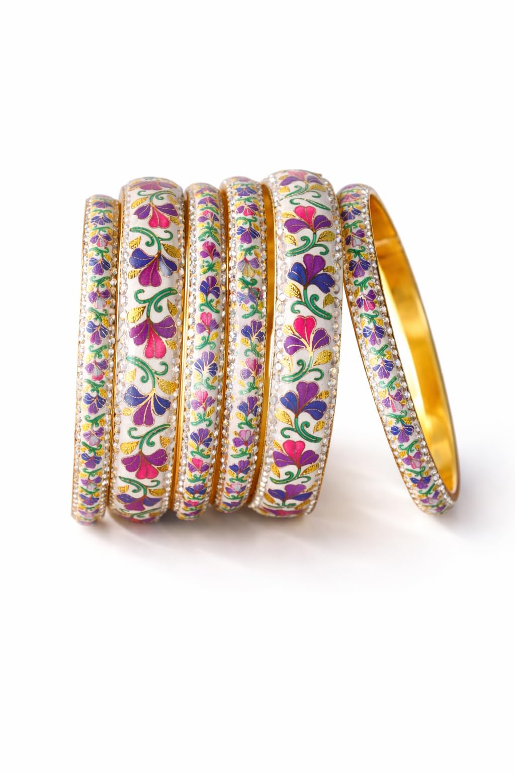 CelebrationDoor Multicolor Floral Enamel Gold Plated Bangle Set for Women | Traditional Ethnic Designer Wedding & Cultural Wear Jewelry | Stone Border Kada Bangles | Set of 6-image-43