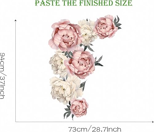 Miniatura 6 de Calcomanías de pared grandes con diseño de flores de peonías, delicadas peonías, rosas, florales, calcomanías de pared removibles de vinilo para
