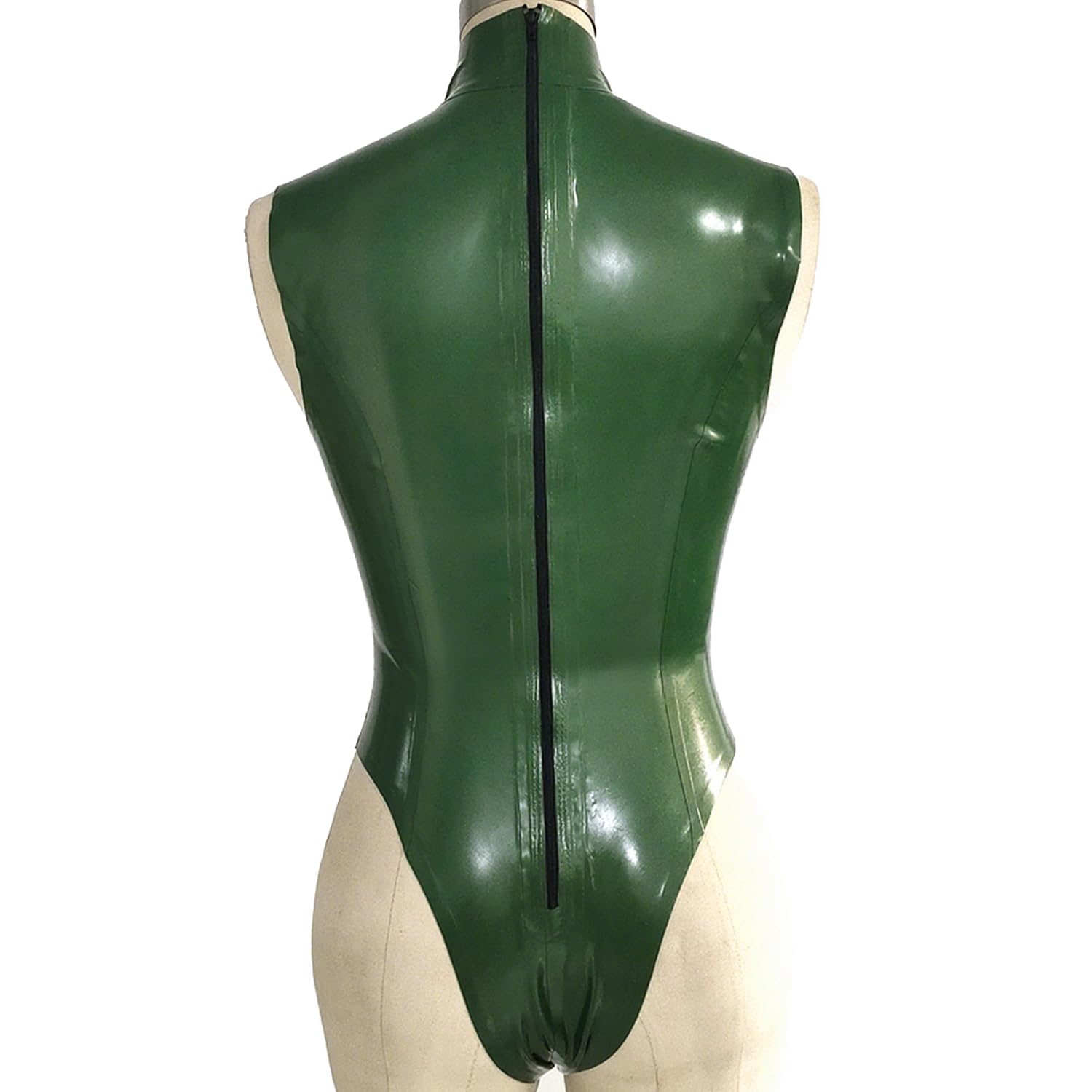 Justaucorps en Latex Vert Métallisé pour Femme,Maillot de Bain en Latex Fait Main avec Fermeture éclair
