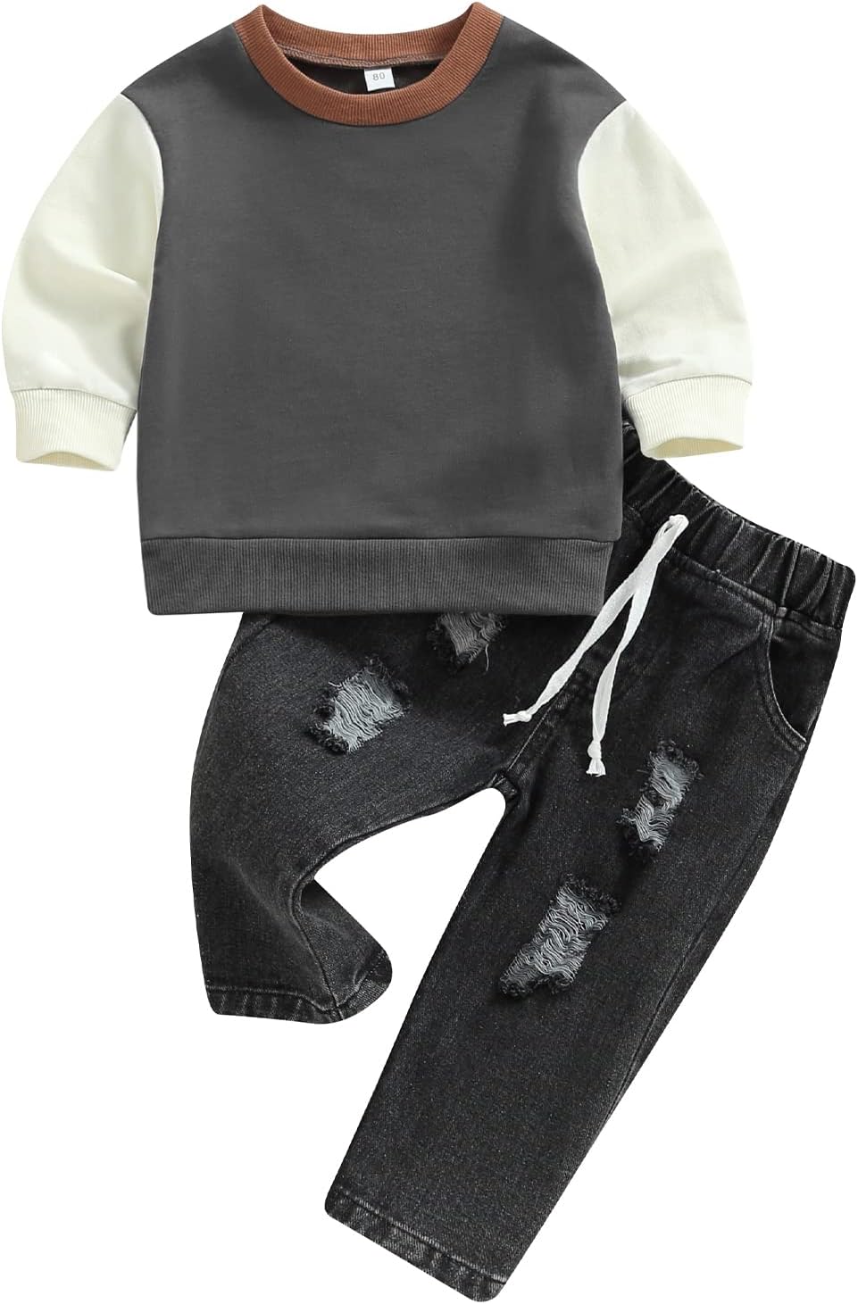 fhutpw Baby Toddler Boy Outfits 6 12 18 Months Clothes 2T 3T Long Sleeve Tops & Black Ripped Jeans Sets Spring Fall Suit