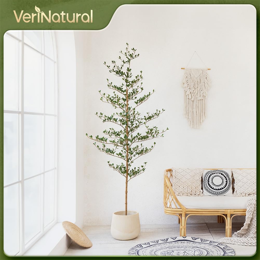 Artificial Black Olive Tree 7FT Indoor Outdoor Decor Faux Plants - Real Wood Trunk Fake Tree with Green UV Resistant Leaves - Tall Floor Plant for Modern Home Office Living Room Decoration - Image 7