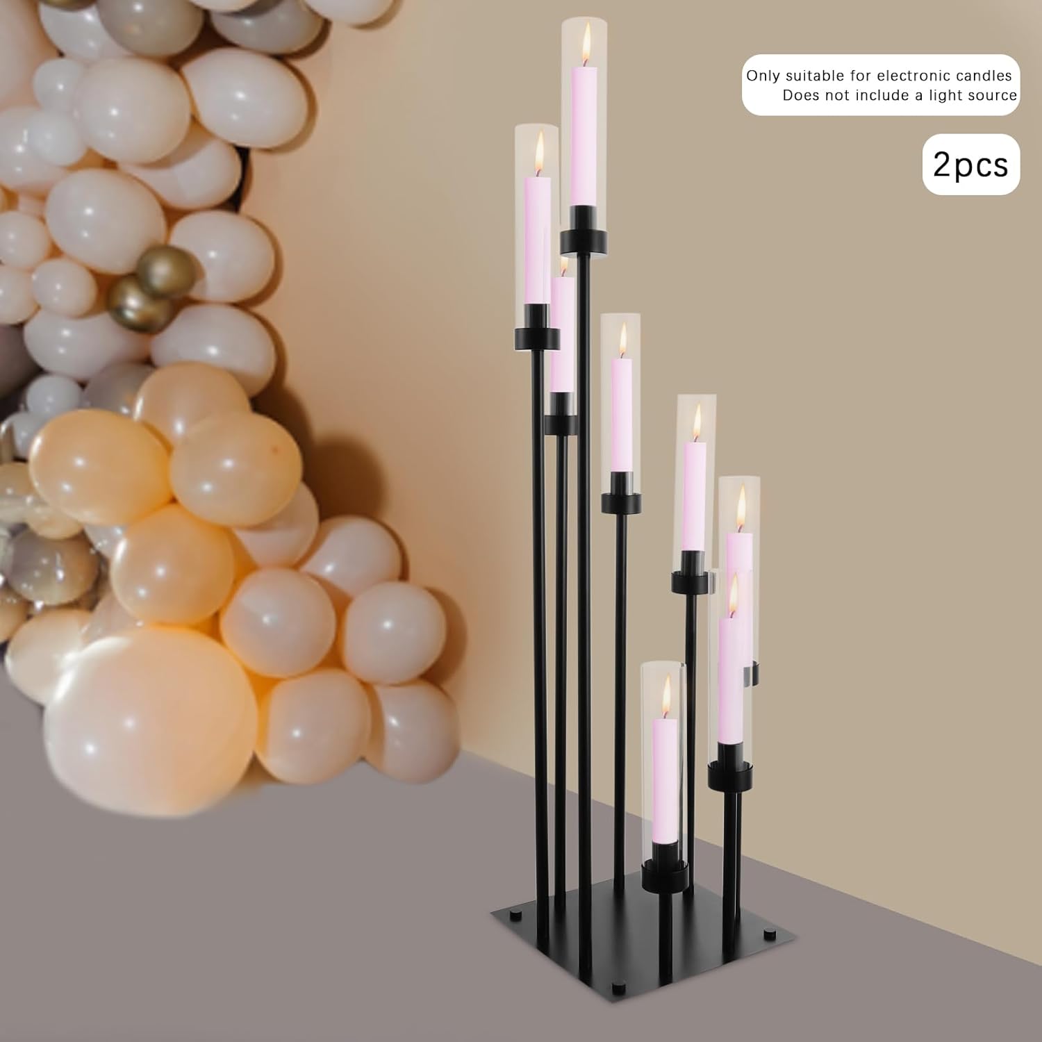 8 Arms Floor Candle Holder 2 Pack Floor Candelabra Centerpieces with Acrylic Shade, Tall Candlestick Holders for Led Candles Candle Stand Black Metal Candlestick for Party Wedding Home Decor