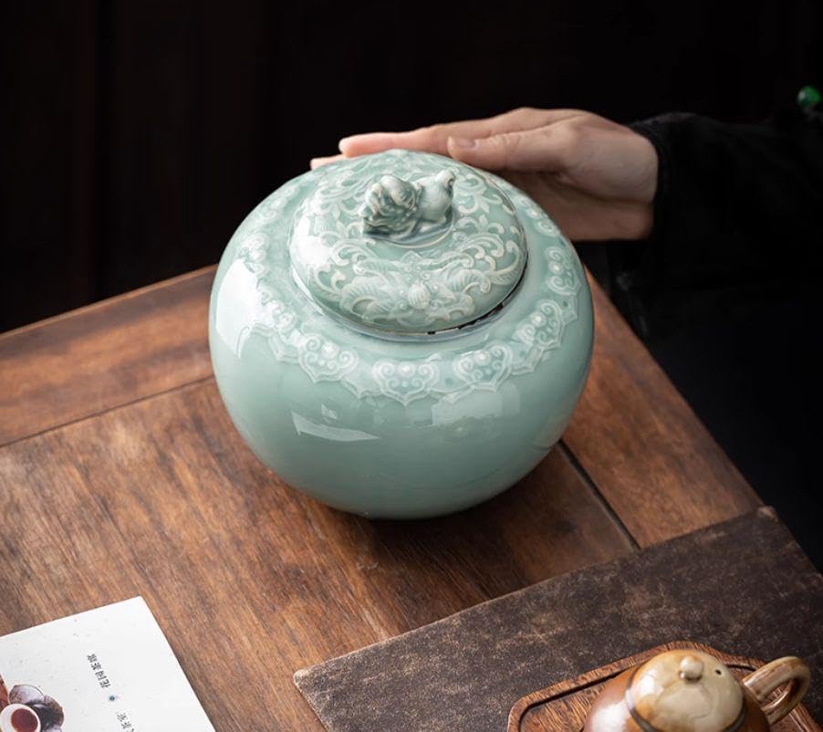 中国美術 茶筒 茶器 茶入れ 青磁 茶道具 龍鳳紋 送料込み 【公式通販】