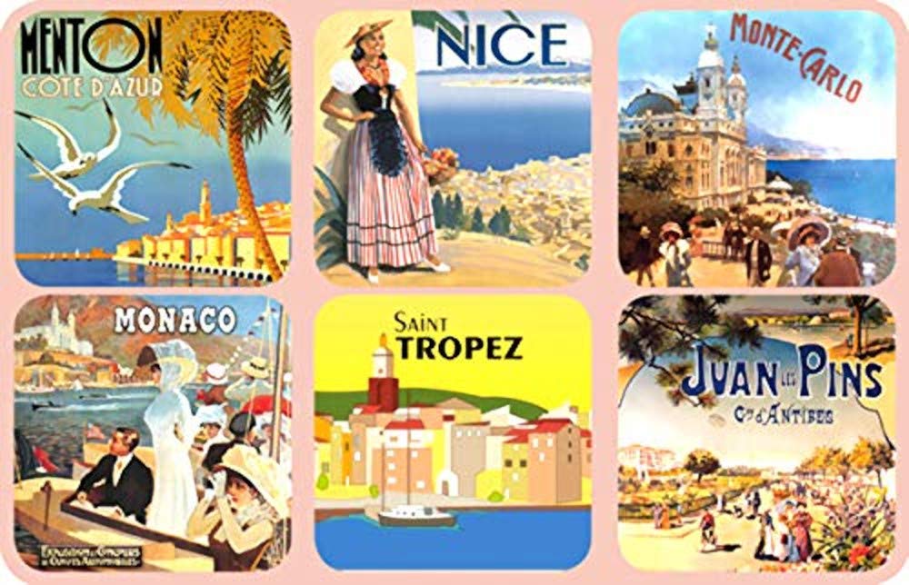 Cartexpo70876 Assorted Set of 6 Nice Monaco Coasters Wood and Cork [French Language]