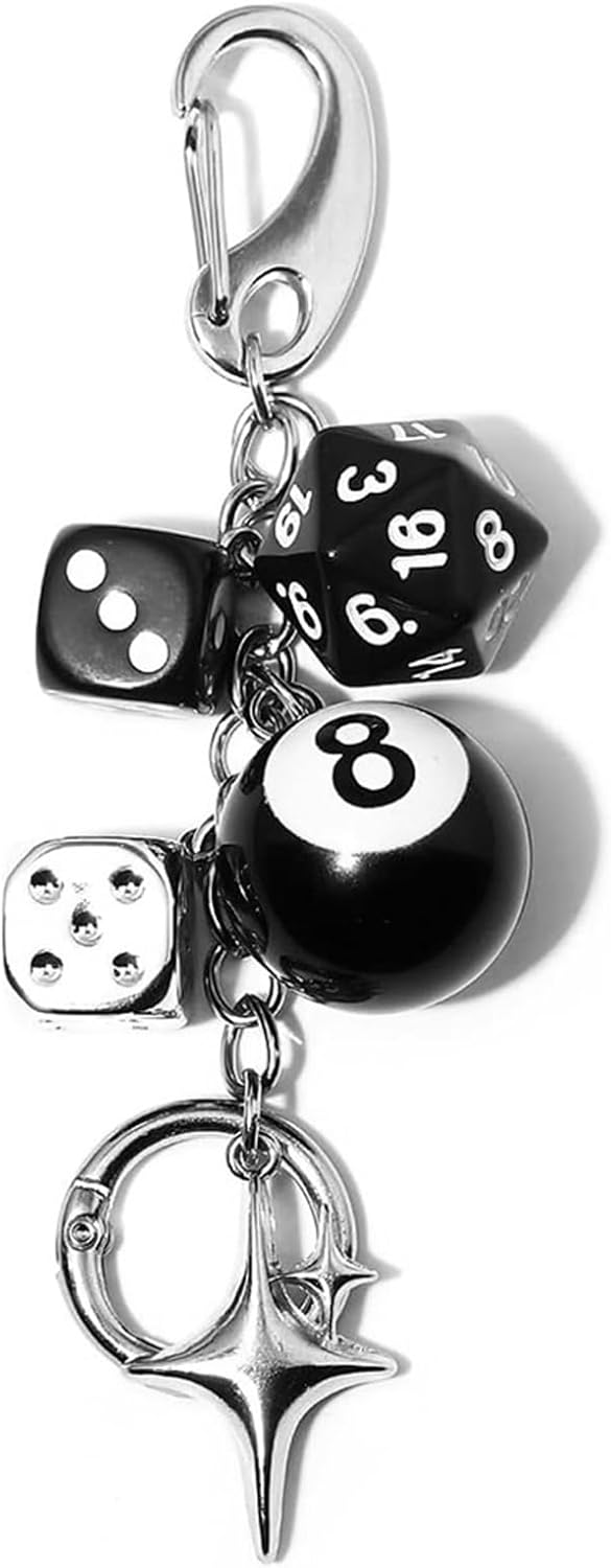 Black Dice Keychain Handbag Charms Cute Accessories for Backpacks Purse Keyrings Gift for Women & Men