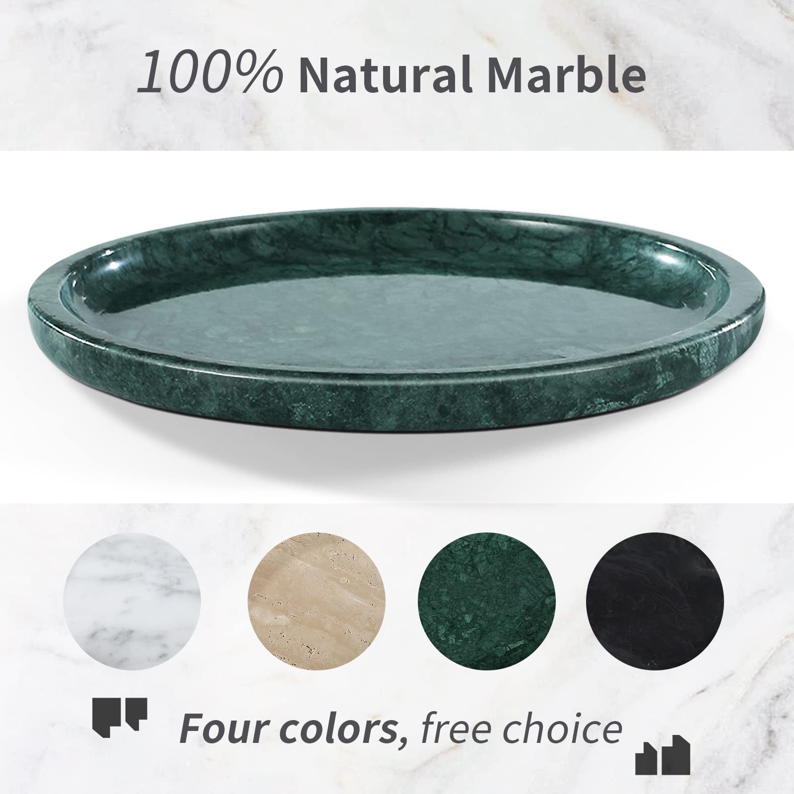 Bandeja de almacenamiento de mármol natural de lujo, mármol genuino para decoración del hogar, bandeja de piedra para baño/cocina/tocador, sin resina (10 pulgadas, verde) 4