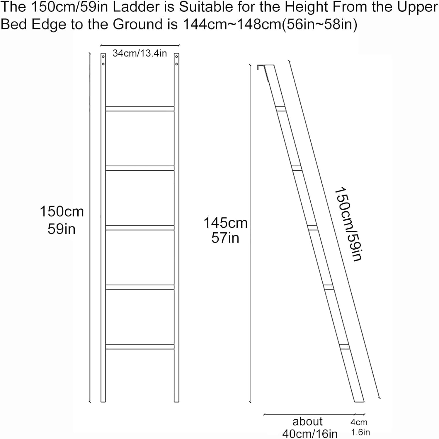 Scala Letto a Castello Metallo Scaletta Letto a Castello Bianco Scala per Soppalco 5 Passi, Altezza Regolabile (150cm/59in)