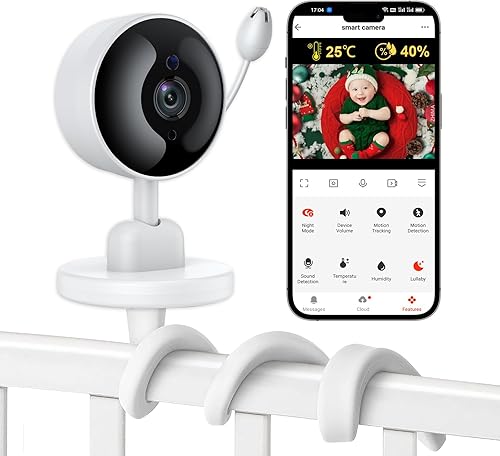 Tuya Baby Monitor with Camera and Audio, 2K WiFi Indoor Video Baby Camera with Mount, Motion & Cry Detection, Temp & Humidity Sensor, Night Vision,