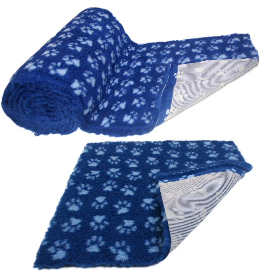 SoulPet NON-SLIP High Grade Vet Bedding Navy Blue Paws ROLL WHELPING FLEECE DOG PUPPY PRO BED Size: 10 Metre x 75cm โ image 1