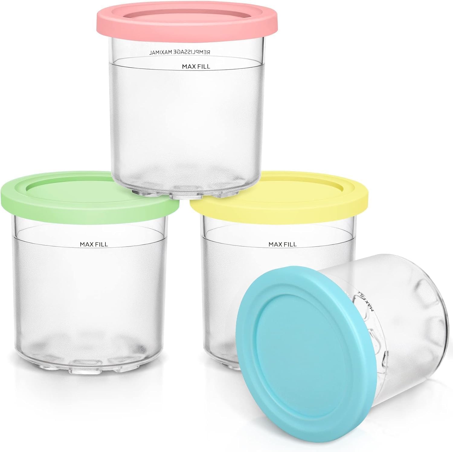 16 oz. Containers | Extra Replacement Pints and Lids - Compatible with Ninja Creami NC301 NC300 NC299AMZ Series ONLY (4 Pack - Blue, Pink, Green, Yellow)