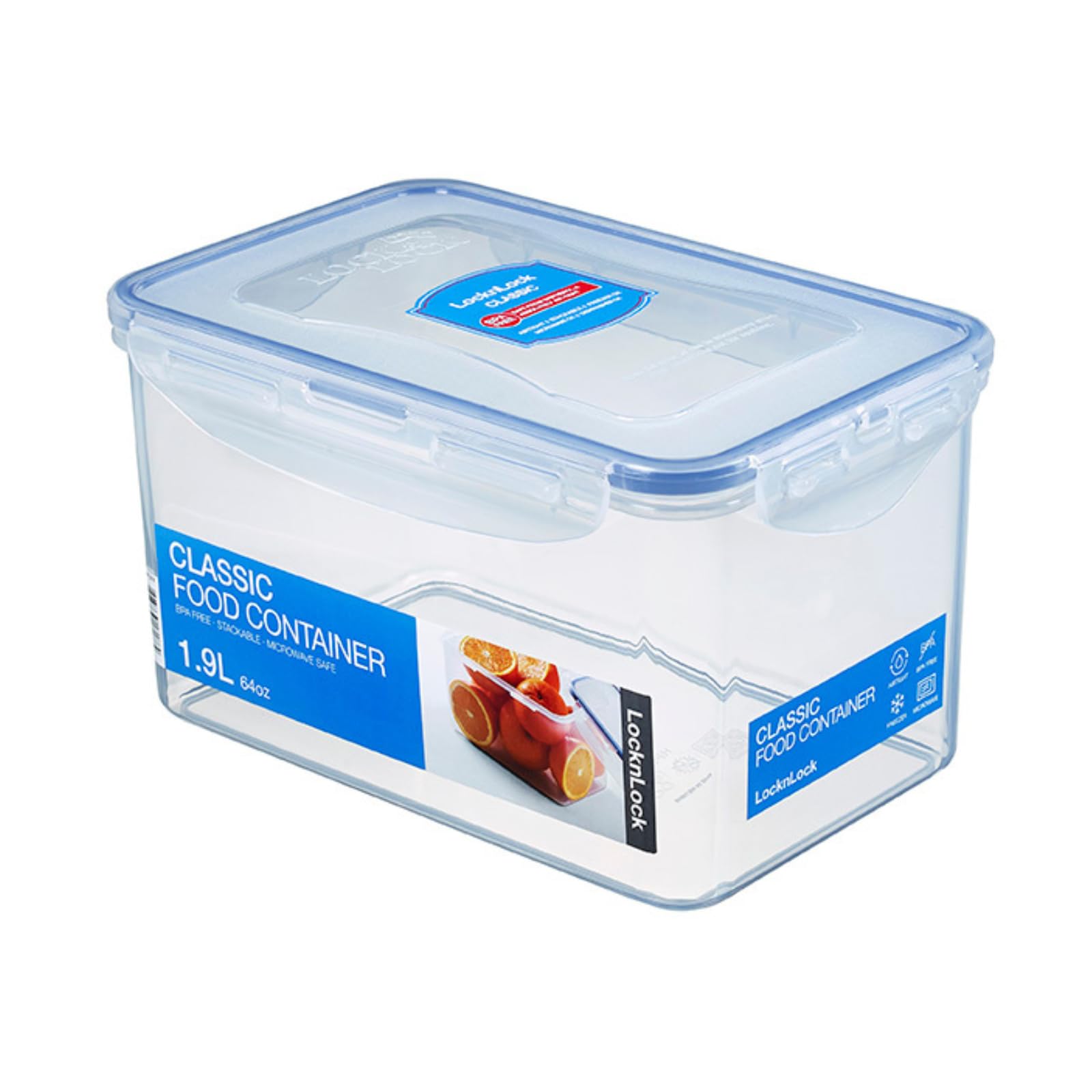 LocknLock CLASSIC Frischhaltedose, 1,9 L, 20,5 x 13,4 x 11,8 cm, Vorratsdose, Spülmaschinen-, und Mikrowellengeeignet, 4-fach Sicherheits-Verschluss