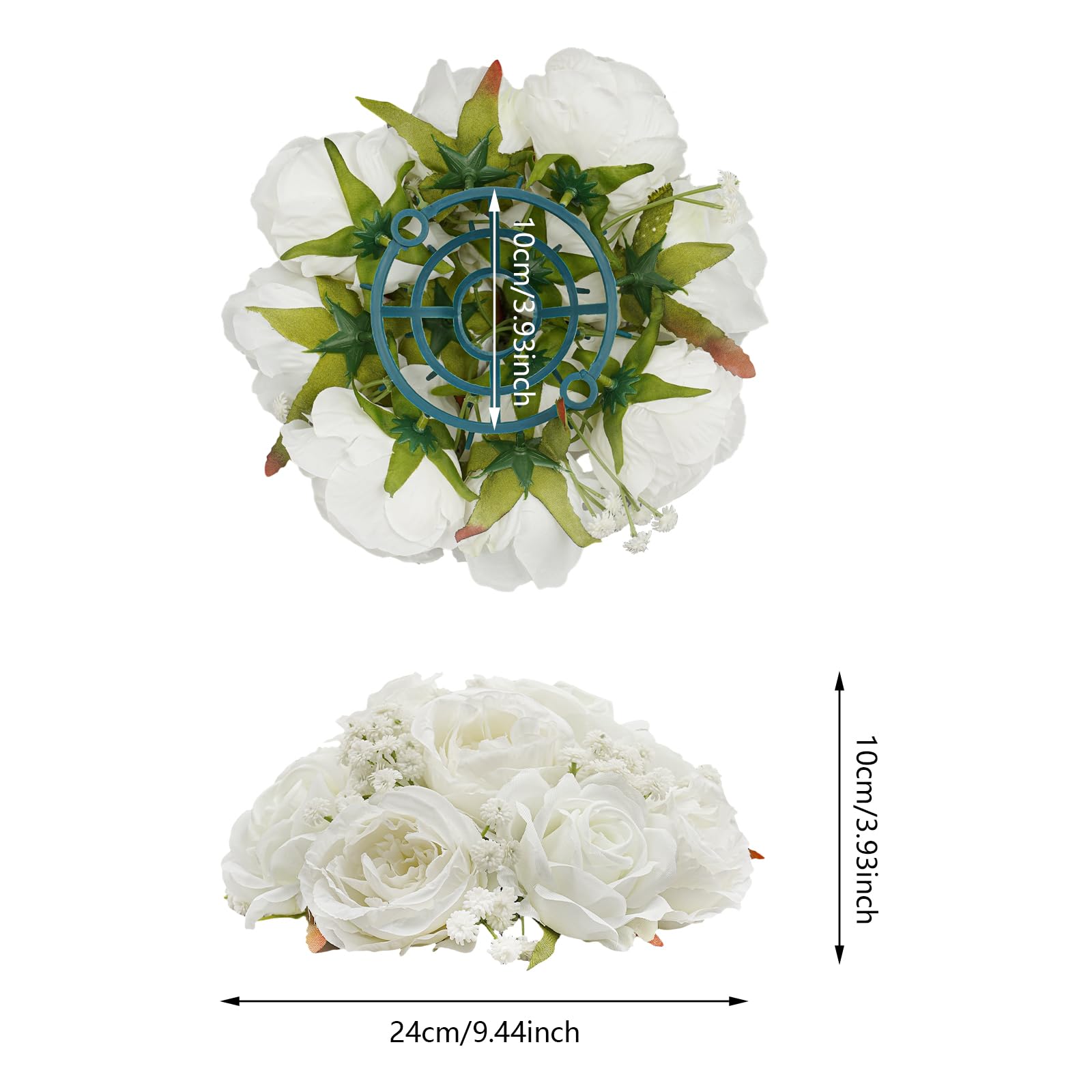 Künstliche Blumenbälle 10 er-Set Künstliche Blumen für Hochzeitsdeko | Weiß Seiden Blumenkugeln Jede (D x H) 24 x 10cm, für Tischdeko, Mittelstücke, Partys, Geburtstags, Wohnkultur