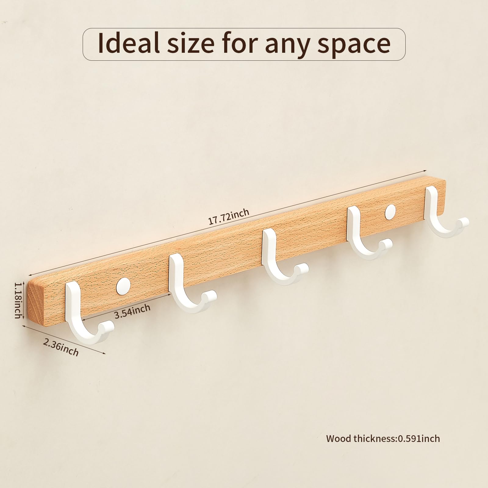 HaiFanWJ Wall Hangers, with Hooks, Metal Wood Hangers, Used as Decorative Hooks for Jackets, Bags, Towels, Hats (White, 6-Hook)