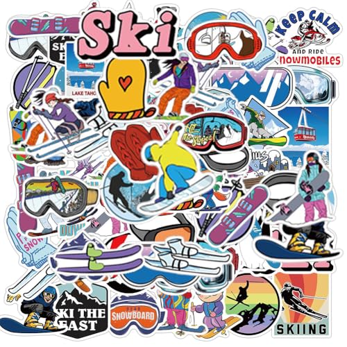 Skiing Stickers | 50 Pcs Winter Skiing Sports Waterproof Vinyl Stickers for Helmet Snowboard Water Bottles Bicycle Laptop Refrigerator Luggage Computer Mobile Phone Bike Decals